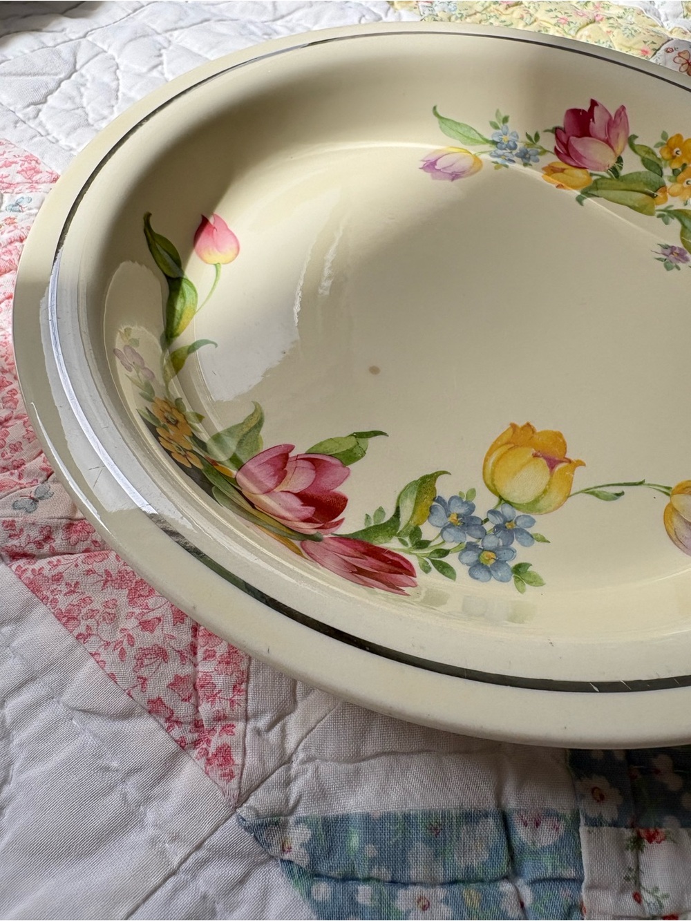 Vintage Kitchen Kraft Cream Floral Ceramic Serving Plate Bowl Floral Tulip MCM - Picture 3 of 14